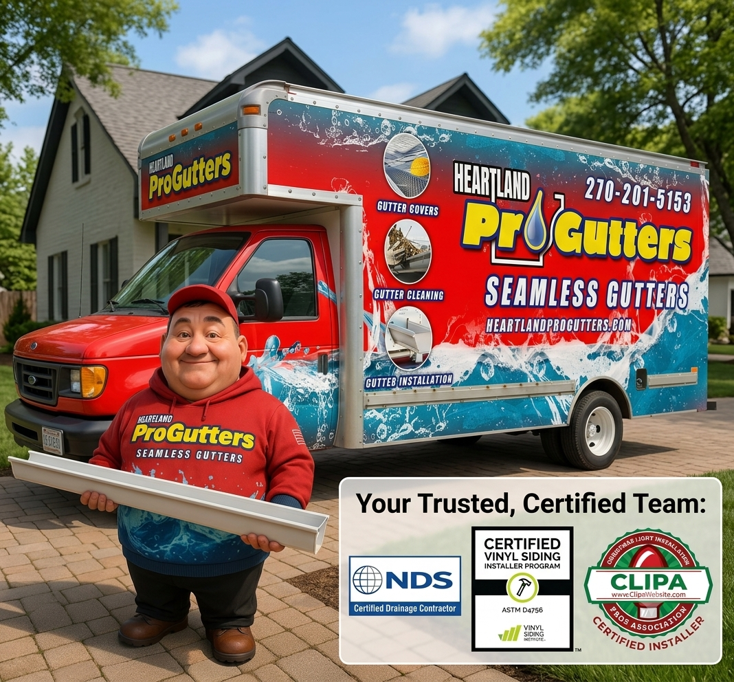 Heartland ProGutters representative with the company service truck and professional certifications