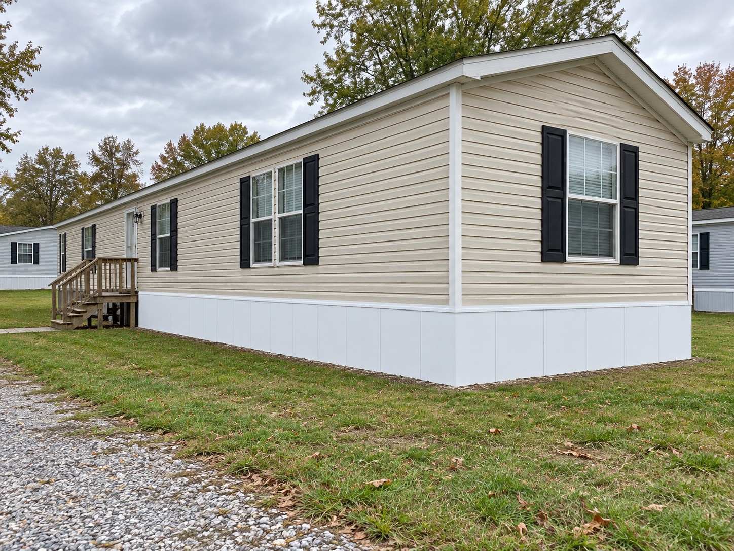 Illustrative home with broad white premium insulated skirting panels