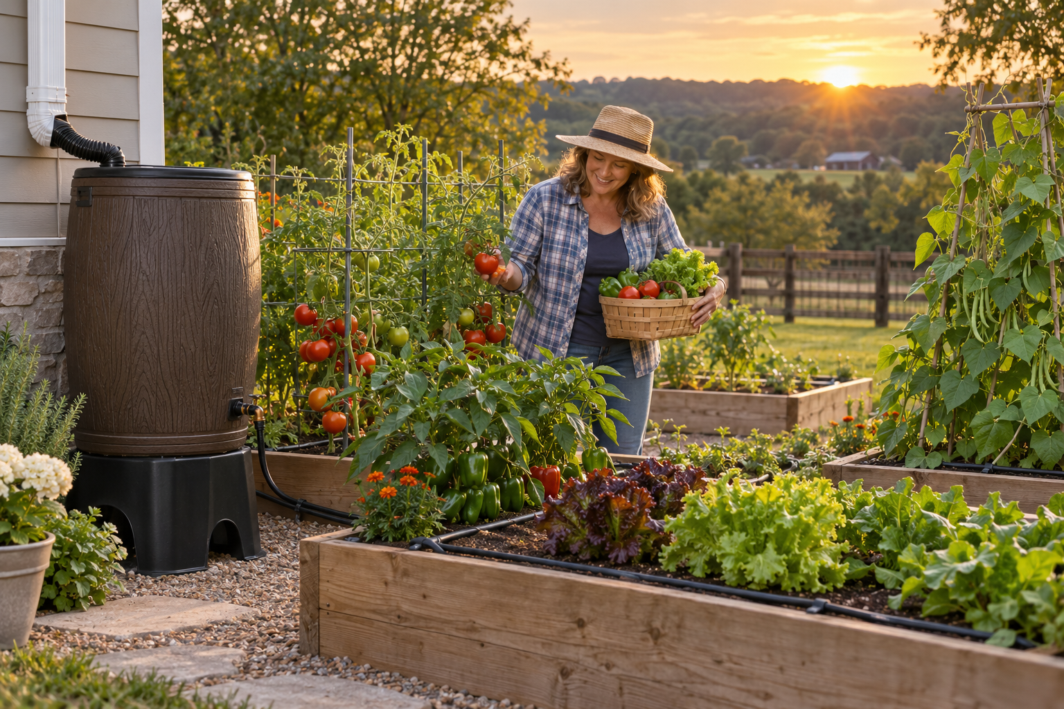 Professionally installed Backyard Water Reserve beside a productive garden
