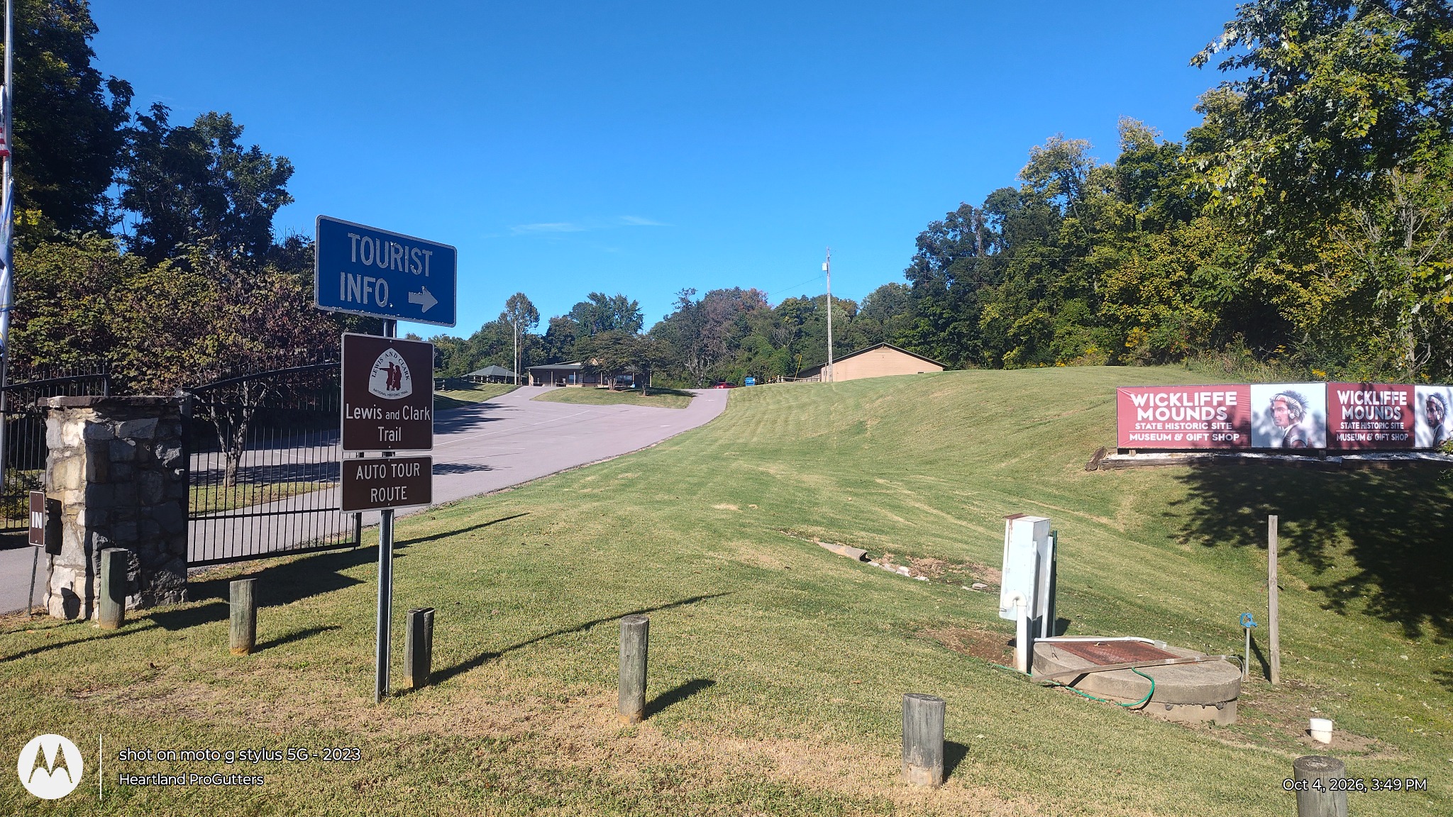 Entrance and grassy mound at Wickliffe Mounds State Historic Site