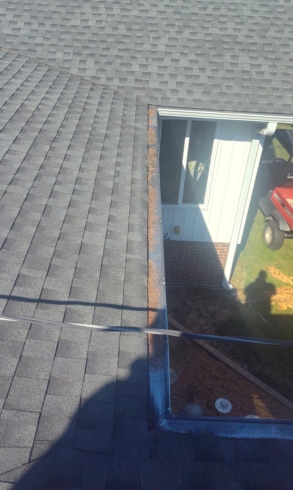 Before: pine needles along the porch gutter, Kirbyton KY