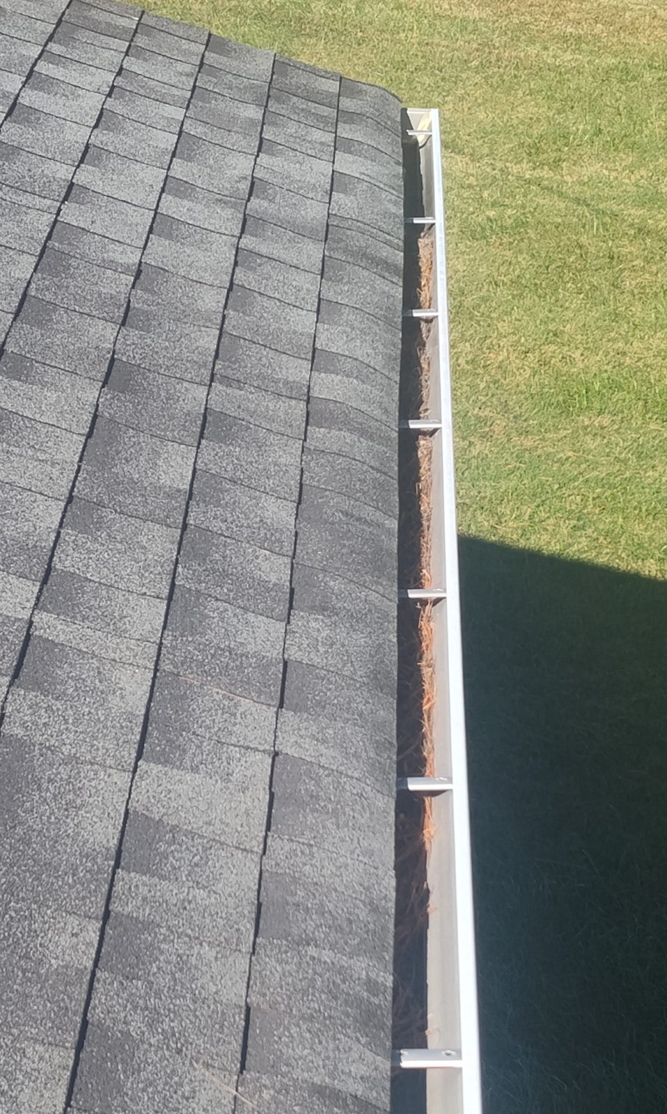 Before: leaves and pine needles in a gutter in Kirbyton near Bardwell, KY
